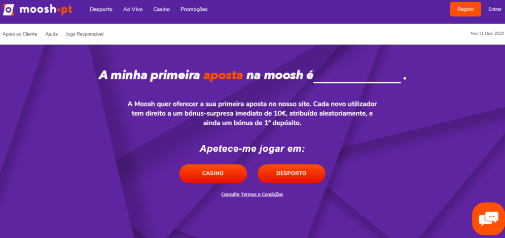 Código Promocional Moosh 2021 - Bónus sem Depósito 10€